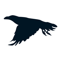 Silhouette of Halloween Crow. Flat Vector Illustration