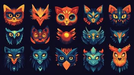 Fototapeta premium Colorful Animal Illustrations Featuring Whimsical Faces and Designs