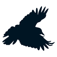 Silhouette of Halloween Crow. Flat Vector Illustration