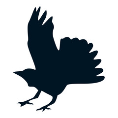 Silhouette of Halloween Crow. Flat Vector Illustration