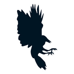 Silhouette of Halloween Crow. Flat Vector Illustration