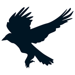 Silhouette of Halloween Crow. Flat Vector Illustration