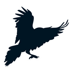 Silhouette of Halloween Crow. Flat Vector Illustration