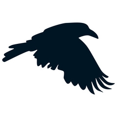 Silhouette of Halloween Crow. Flat Vector Illustration