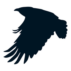 Silhouette of Halloween Crow. Flat Vector Illustration