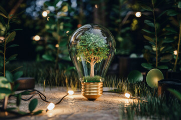 Light Bulb With Tree Inside Symbolizing Green Energy And Sustainability Concept