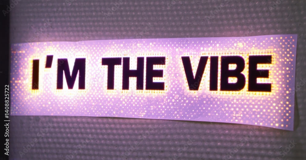 Aufkleber Bright purple sign displays text IM THE VIBE using illuminated lettering. Background features subtle texture, creating vibrant, energetic visual statement.