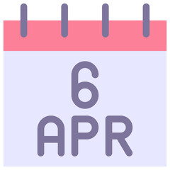 6 April Vector Calendar Icon. Isolated Vector Calendar. 