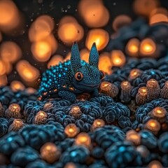 Fototapeta premium Cute Animated Creature Amidst Colorful Coral in Fantasy Underwater Scene