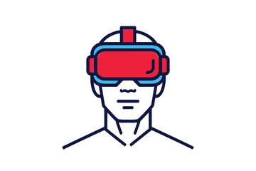 Fototapeta premium Person Wearing VR Headset Immersive Experience. A stylized line-art illustration of a person wearing a VR headset
