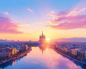 Obraz premium Barcelona Cathedral Sunrise Panorama