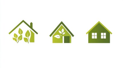 Green house icons; eco-friendly homes; sustainability; white background; website design