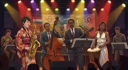 Fototapeta premium Global Music Band Concert Stage.