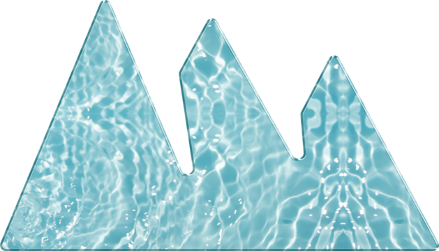 Aqua Glass Mountain Icon – Nature Adventure Symbol for Hiking Apps Outdoor Travel UI and Landscape Features in Glossy Crystal Blue Water Style