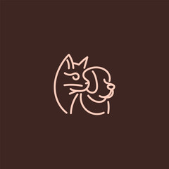 Cat and Dog Line Art Logo – Minimalist cat and dog in harmony, perfect for pet brands.