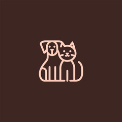Cat and Dog Line Art Logo – Minimalist cat and dog in harmony, perfect for pet brands.