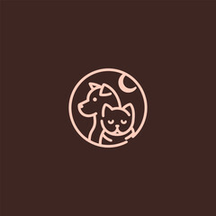Cat and Dog Line Art Logo – Minimalist cat and dog in harmony, perfect for pet brands.