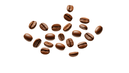 Falling coffee beans isolated transparent background