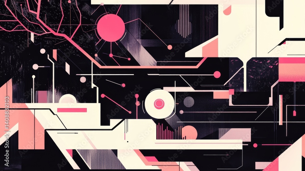 Poster abstract concept showing ai influencing different sectors via branching paths