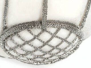 Close Up Silver Thread Embroidery On White Decorative Ball