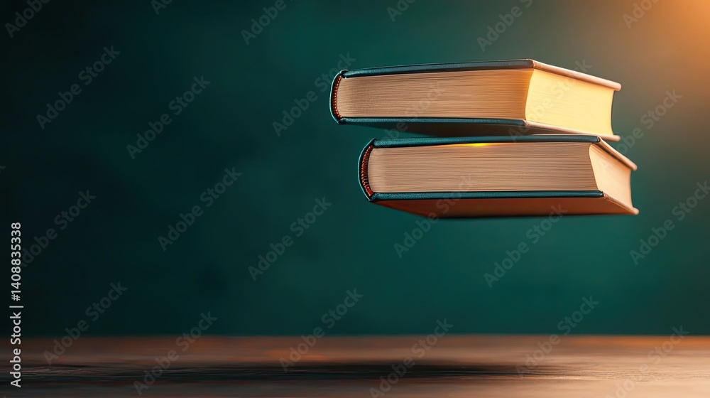 Poster books floating in the air with a focus on literature and cognition concept. two floating books with 