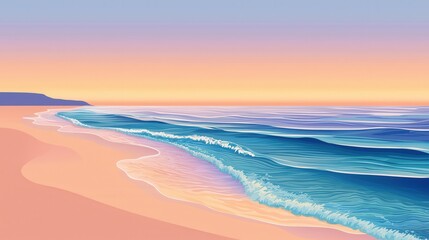 Obraz premium Pastel beach scene at sunrise or sunset.
