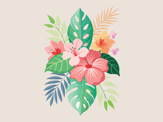 Tropical Flowers and Leaves Bouquet