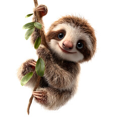 Fototapeta premium Adorable sloth hanging from a tree branch with a cute smile. Perfect for nature lovers.
