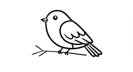 Simple Line Drawing Of A Bird Perched On A Branch