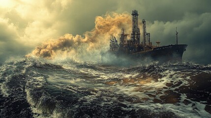 Fototapeta premium Illustration of oil spill in the ocean