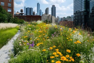 Fototapeta premium Rooftop Garden with City Skyline