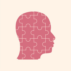 Psychotherapy, stress and psychosis. Human puzzled head. Personality disorder and depression