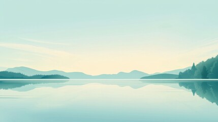Obraz premium Serene lake landscape mirroring a tranquil morning.