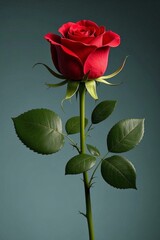 there is a single red rose with green leaves on a stem
