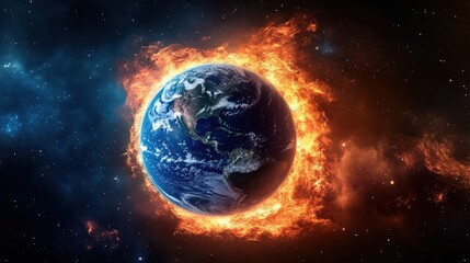 Obraz premium Earth Encircled By Fiery Flames Amidst The Vast Universe