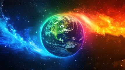 Fototapeta premium A colorful planet surrounded by celestial and starry space features