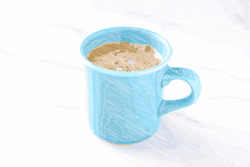エスプレッソと牛乳を混ぜたカフェ・ラッテを飲みながらリラックスしているイメージ
