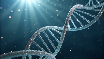 Blue DNA Strand Graphic Displayed on Digital Screen Representing Genetic Data Technology