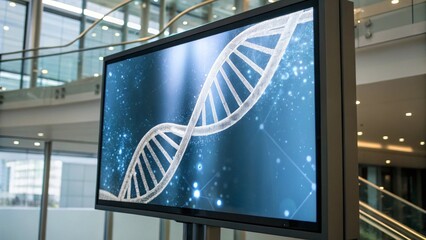 White DNA Strand Graphic Displayed on Digital Screen Representing Genetic Data Technology