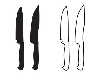 Knife black vector icon set, Chef knifes silhouette set, logo, menu in restaurant vector illustration on a white background