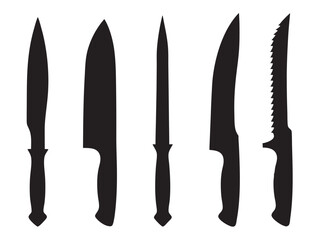 Knife black vector icon set, Chef knifes silhouette set, logo, menu in restaurant vector illustration on a white background