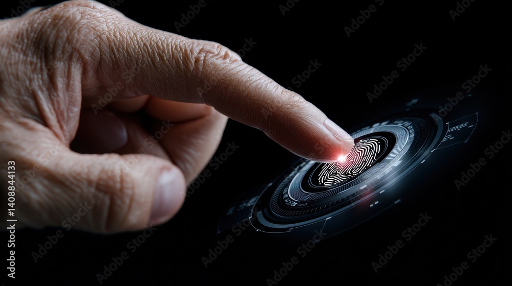 Fototapete a hand is pointing to a fingerprint on a screen