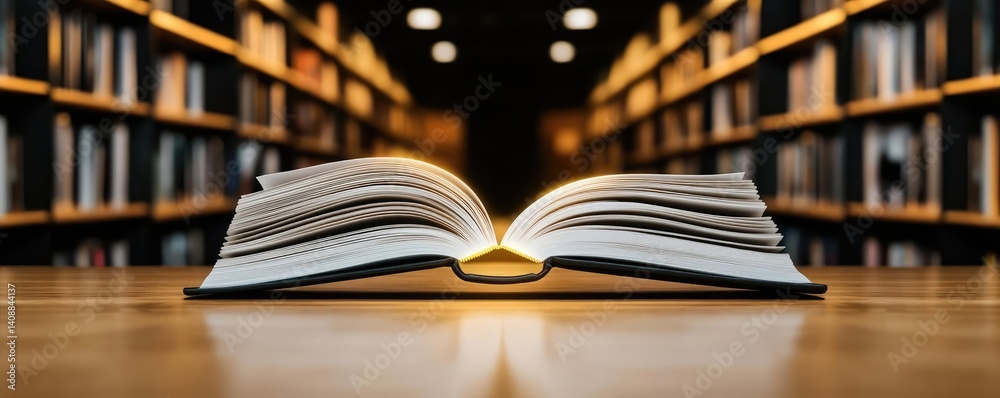 Poster books floating in the air with a focus on literature and cognition concept. an open book on a table 