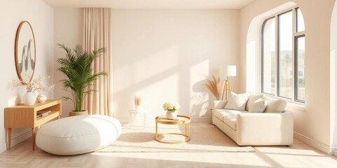 Modern Minimalist Living Room Interior Design Beige Decor Cozy Home