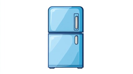 Blue mini-fridge, kitchen appliance, white background, home use, illustration