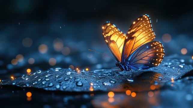 Golden butterfly dreamy light