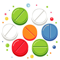 Fototapeta premium Colorful Assorted Tablets in Circular Pattern – Medical and Pharmaceutical Concept