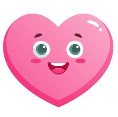 Fototapeta premium Cute Pink Heart Character with Happy Face and Big Eyes