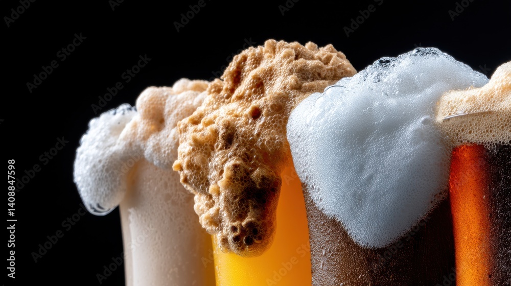 Poster Four different types of beer with foam on top