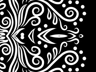 luxury BLACK AND WHITE traditional Indonesian Dayak batik design with aesthetic gradient background